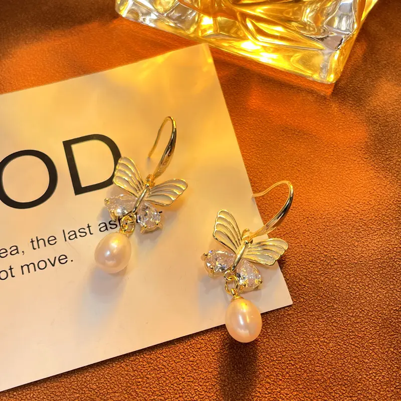 18K Gold Plated Butterfly Pearl Earrings for Women — feature 4