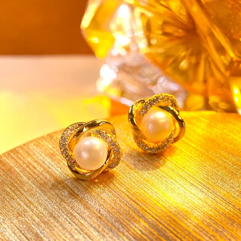 18k Gold Plated Pearl Twisted Earrings for Women - Image 3