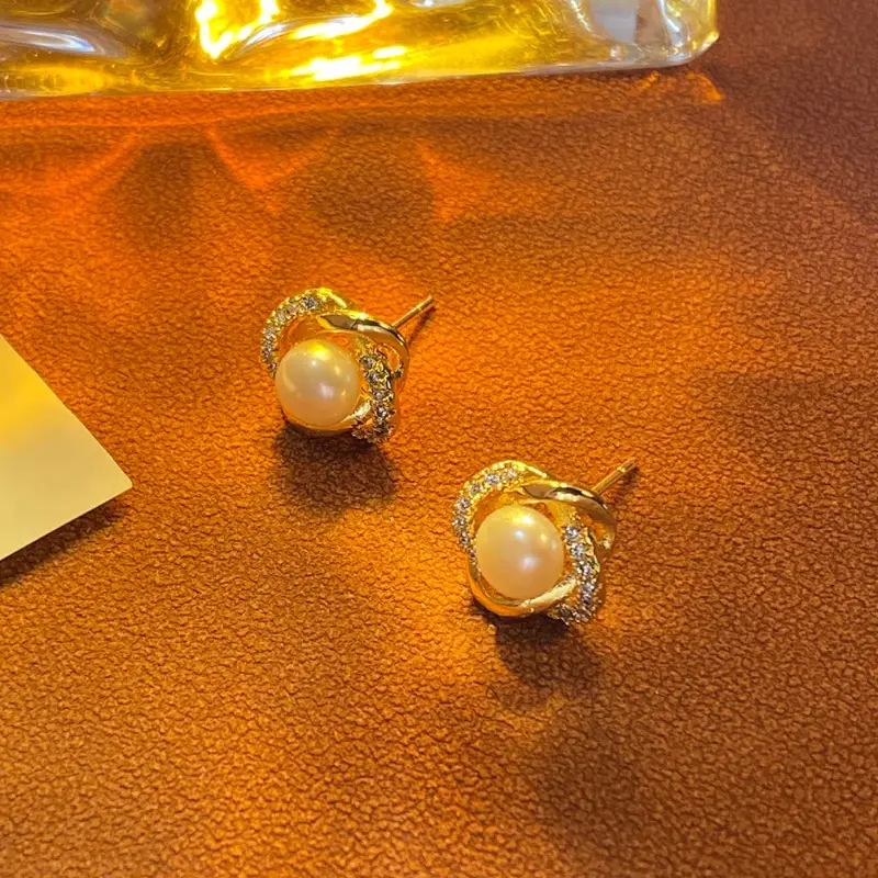 18k Gold Plated Pearl Twisted Earrings for Women - Image 4