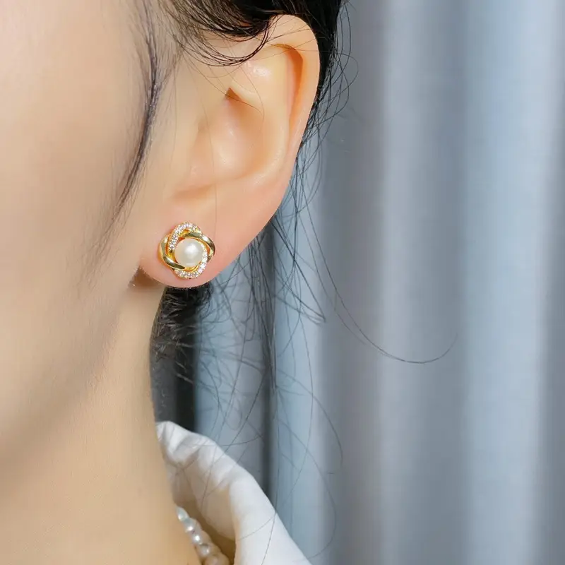 18k Gold Plated Pearl Twisted Earrings for Women - Image 5