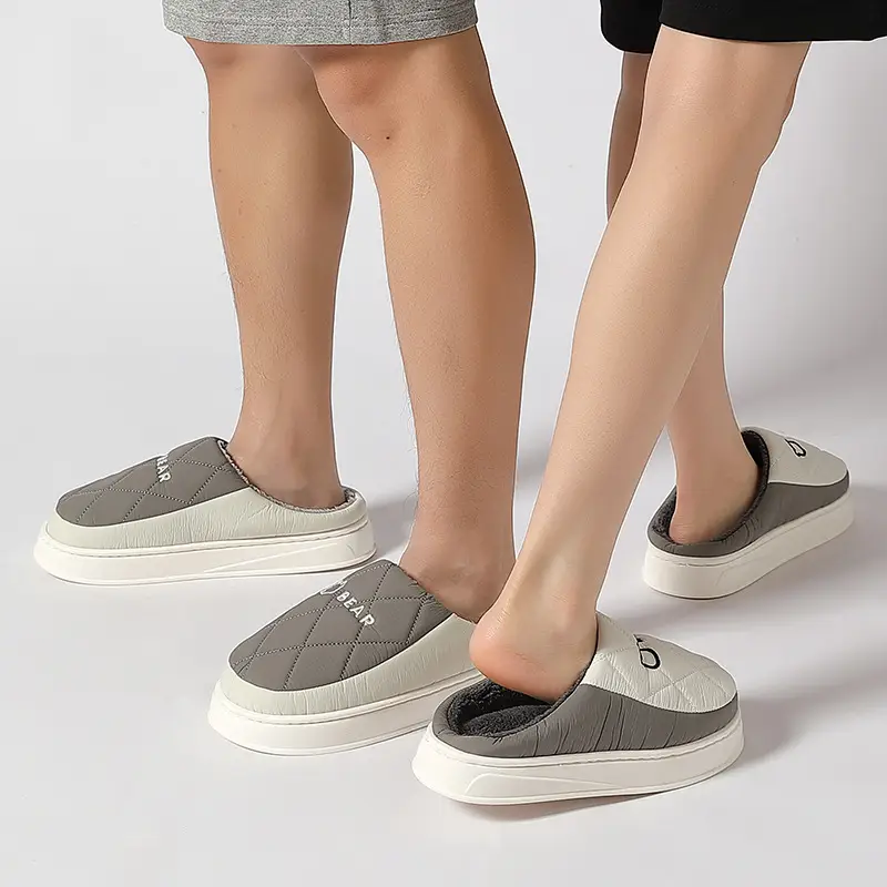 Cotton slippers men's down waterproof autumn and winter couple indoor thickened warm drooping cotton slippers for home women wholesale - Image 6