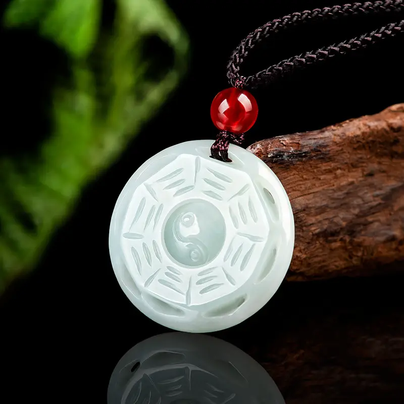 Natural Burma Jade Taiji Bagua Pendant Ice