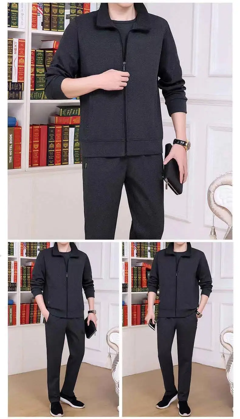 Men's Grey Sweatshirt Running Suit Autumn Winter Casual Two Piece Set — feature 13
