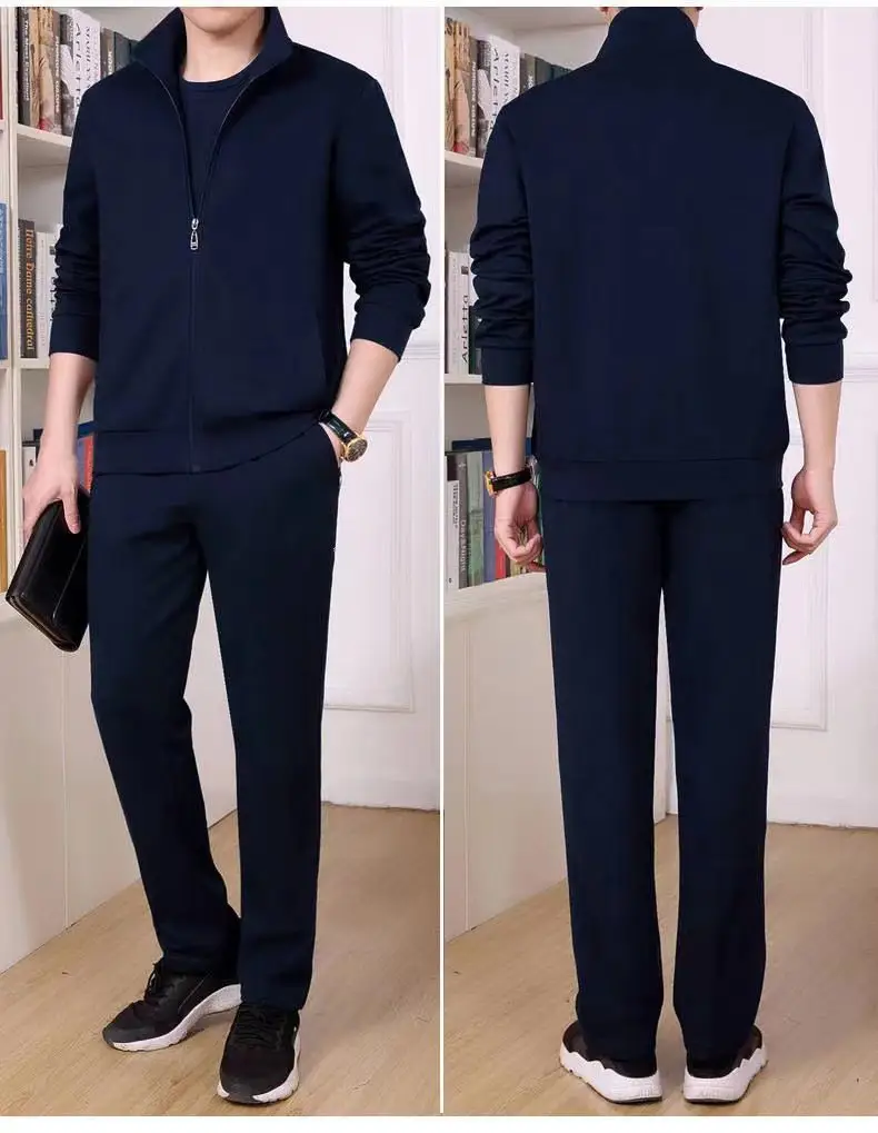 Men's Grey Sweatshirt Running Suit Autumn Winter Casual Two Piece Set — feature 14