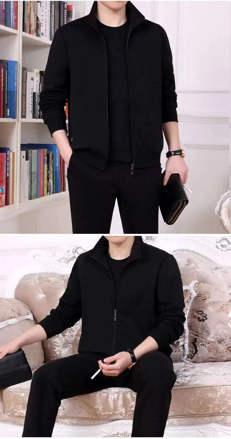 Men's Grey Sweatshirt Running Suit Autumn Winter Casual Two Piece Set — feature 6