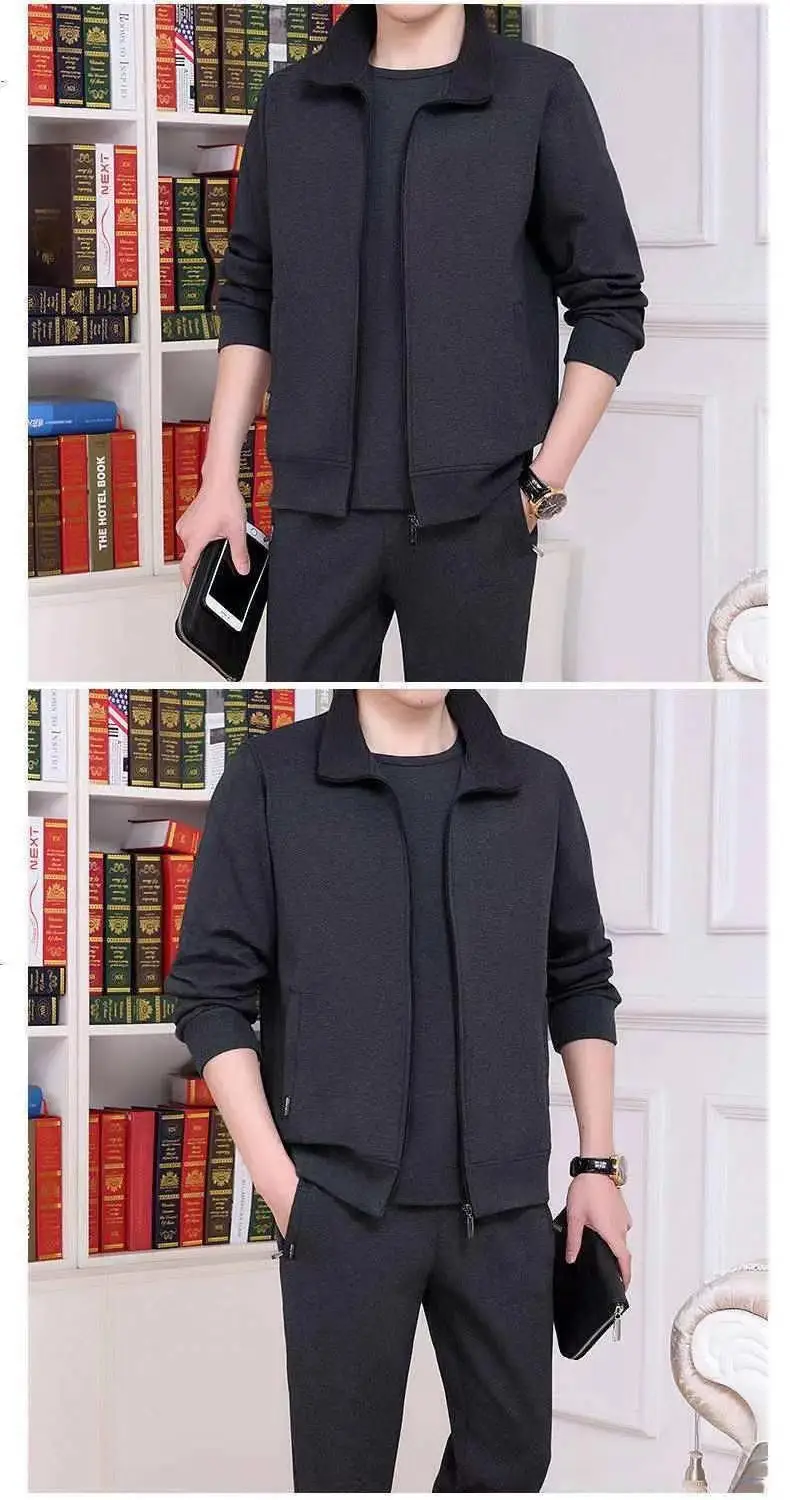 Men's Grey Sweatshirt Running Suit Autumn Winter Casual Two Piece Set — feature 8