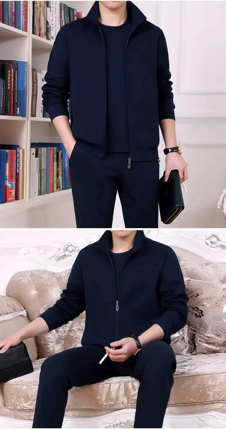 Men's Grey Sweatshirt Running Suit Autumn Winter Casual Two Piece Set — feature 9