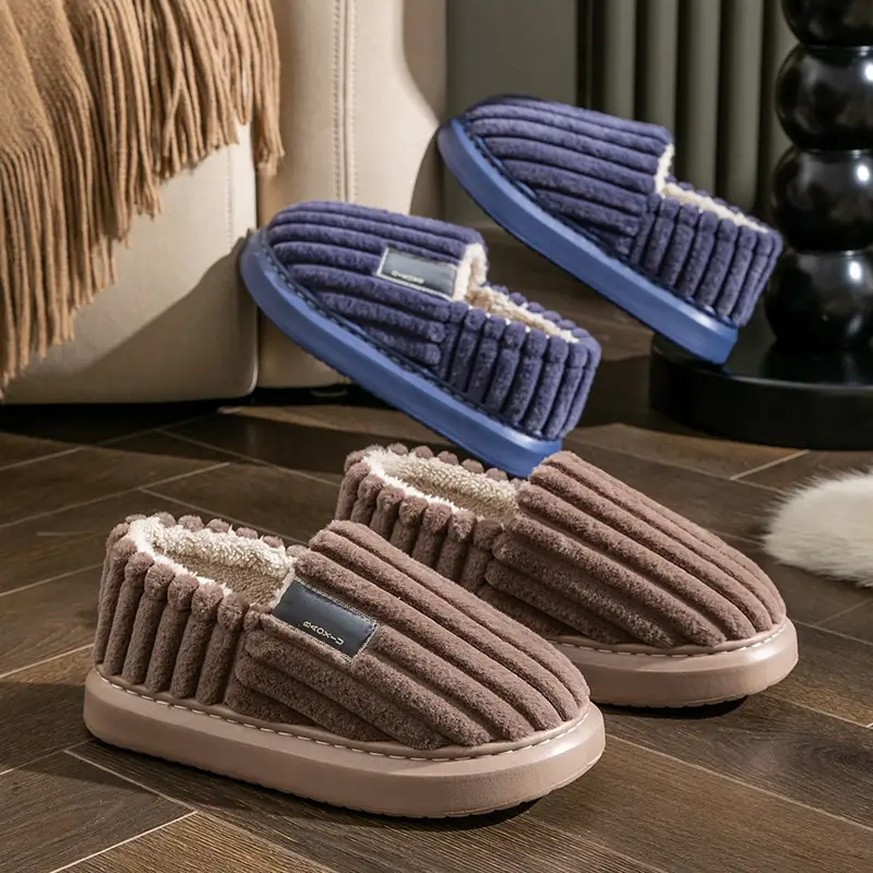 plus size Slippers Men's Cotton Slippers Winter Indoor Household Thickened Plush Warm Shoes Home Bag Heel Men's Cotton Shoes Winter - Image 8