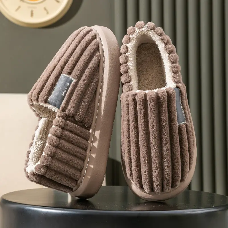 plus size Slippers Men's Cotton Slippers Winter Indoor Household Thickened Plush Warm Shoes Home Bag Heel Men's Cotton Shoes Winter - Image 9
