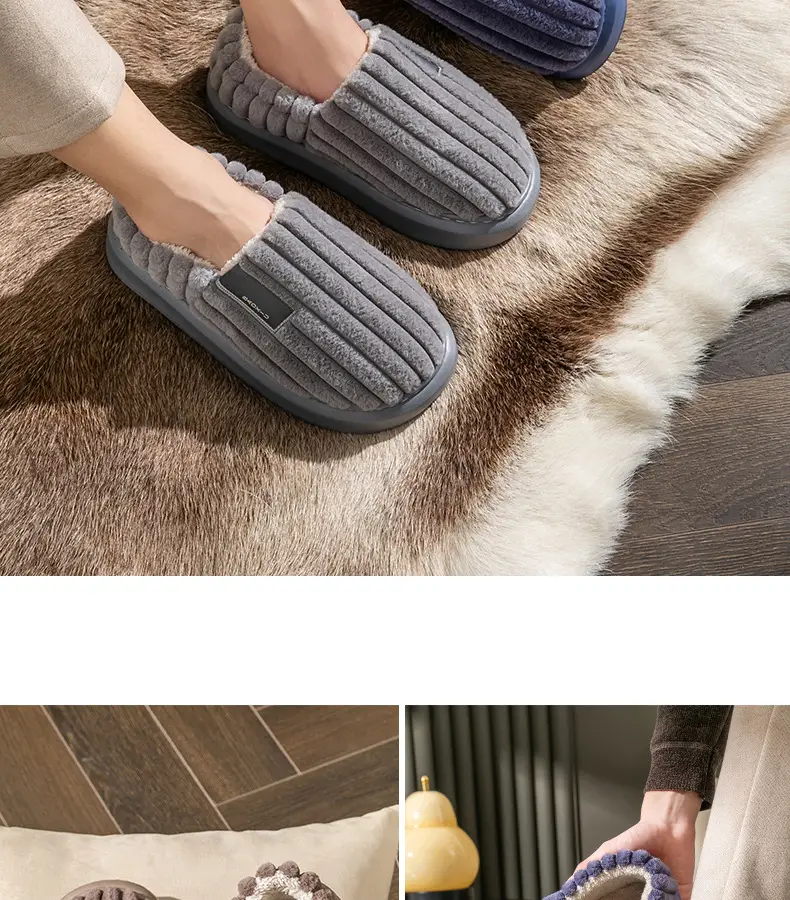 plus size Slippers Men's Cotton Slippers Winter Indoor Household Thickened Plush Warm Shoes Home Bag Heel Men's Cotton Shoes Winter — feature 21