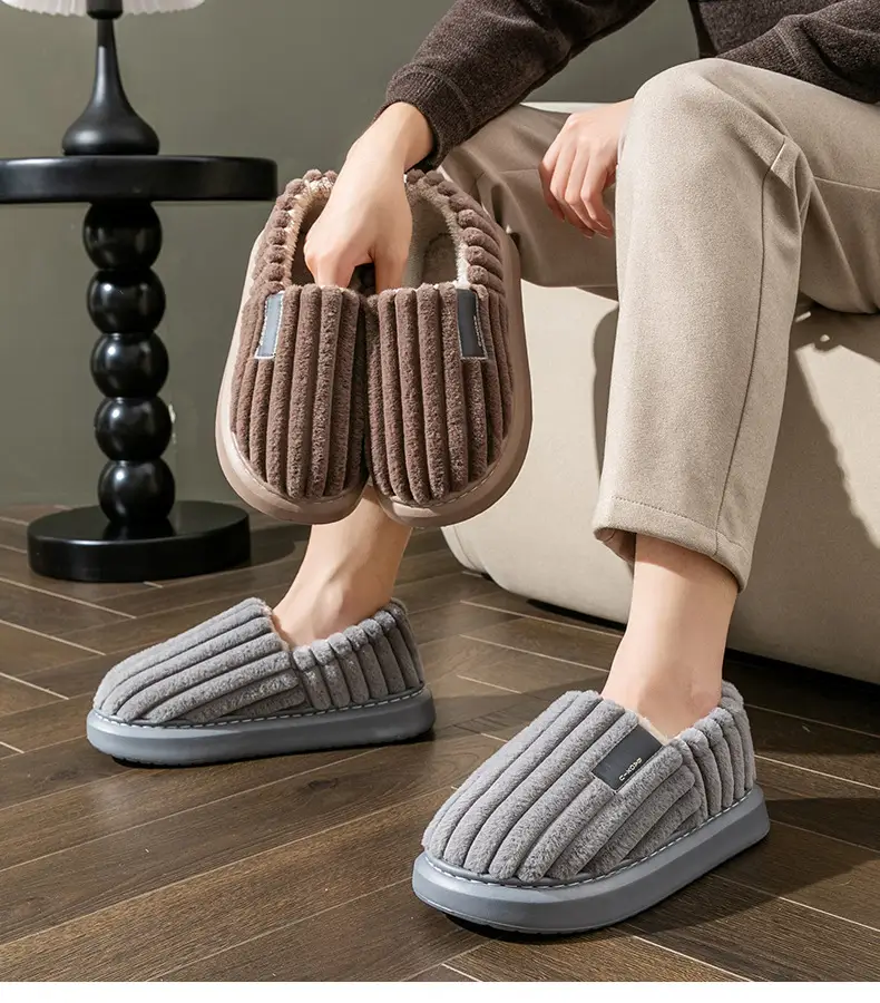 plus size Slippers Men's Cotton Slippers Winter Indoor Household Thickened Plush Warm Shoes Home Bag Heel Men's Cotton Shoes Winter — feature 23