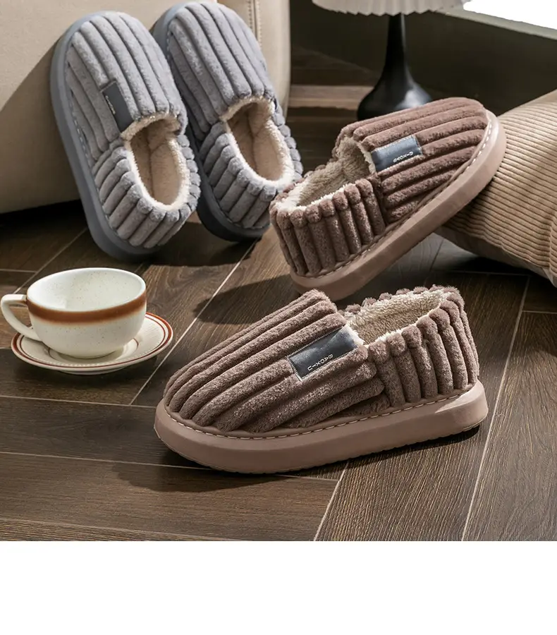plus size Slippers Men's Cotton Slippers Winter Indoor Household Thickened Plush Warm Shoes Home Bag Heel Men's Cotton Shoes Winter — feature 3
