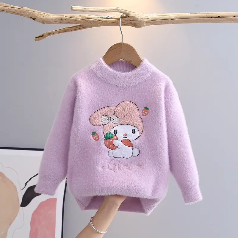 Pink Plush Crewneck Sweater for Girls Baby Girls Winter - Image 3