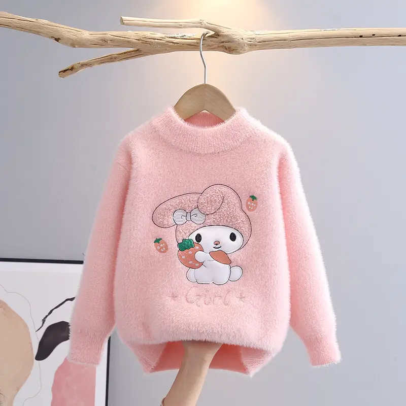 Pink Plush Crewneck Sweater for Girls Baby Girls Winter - Image 2