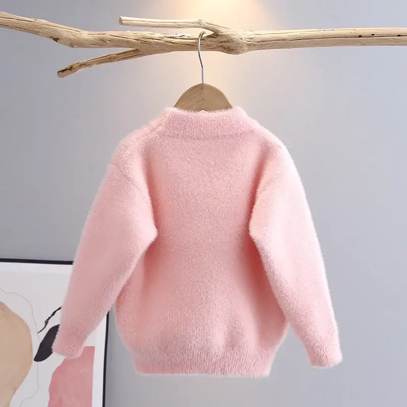 Pink Plush Crewneck Sweater for Girls Baby Girls Winter — feature 2