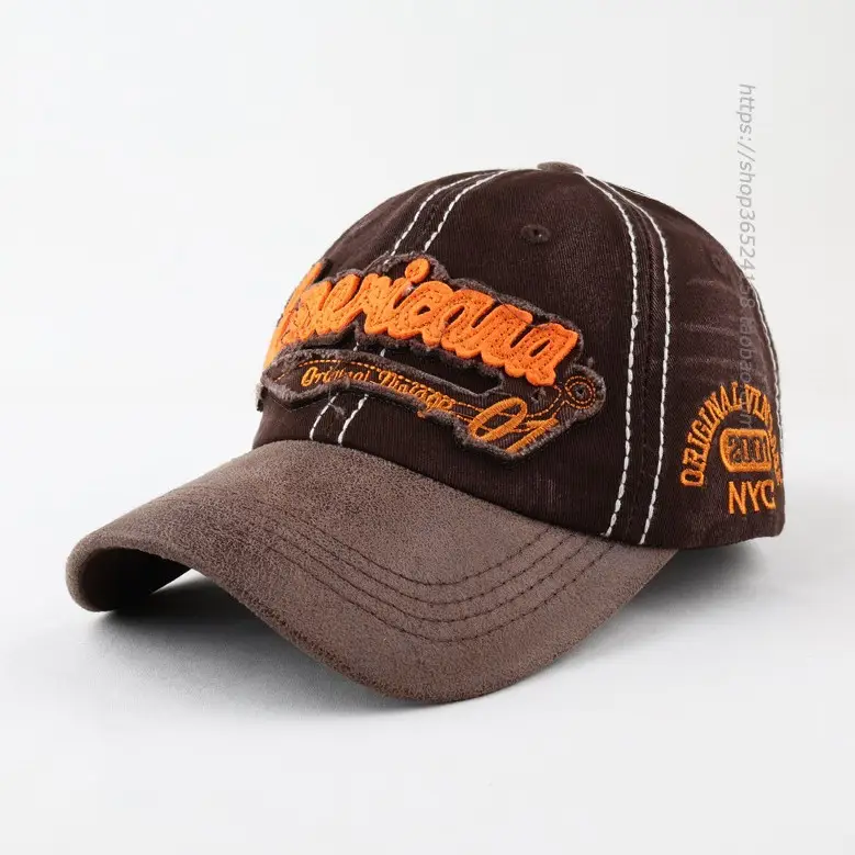 Men Korean Retro Distressed Baseball Cap Brown Orange - Image 7
