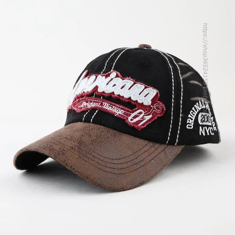 Men Korean Retro Distressed Baseball Cap Brown Orange - Image 8