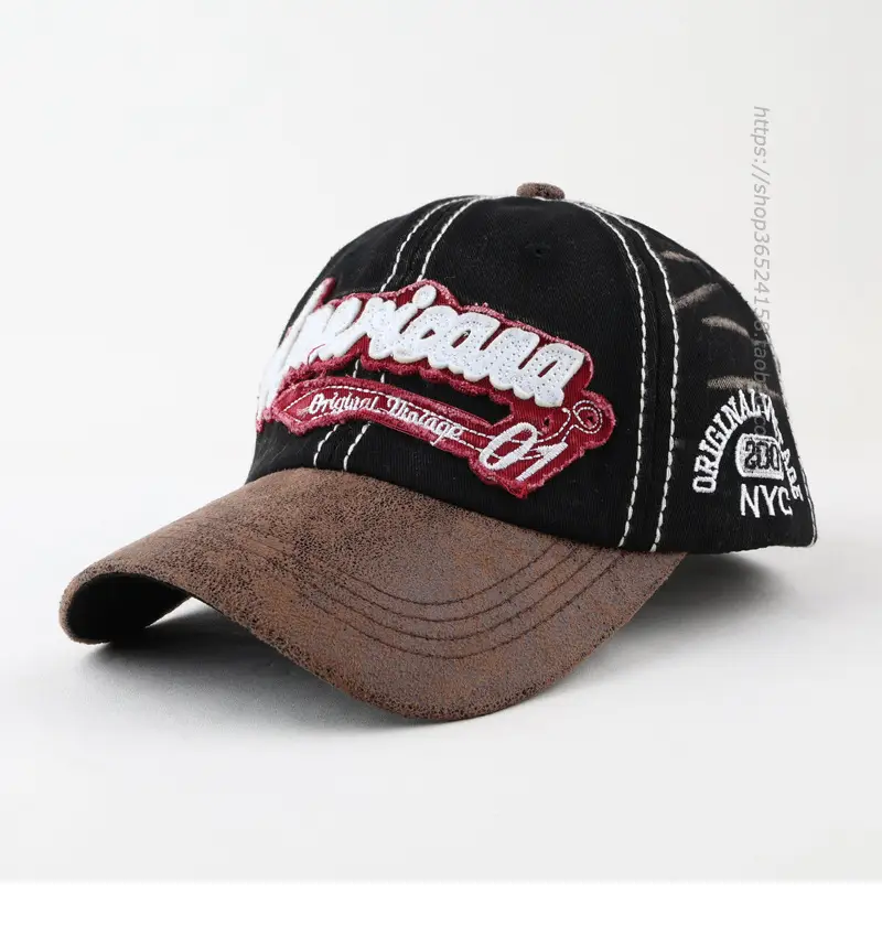 Men Korean Retro Distressed Baseball Cap Brown Orange — feature 2