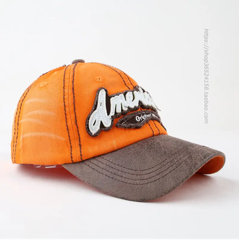 Men Korean Retro Distressed Baseball Cap Brown Orange — feature 5
