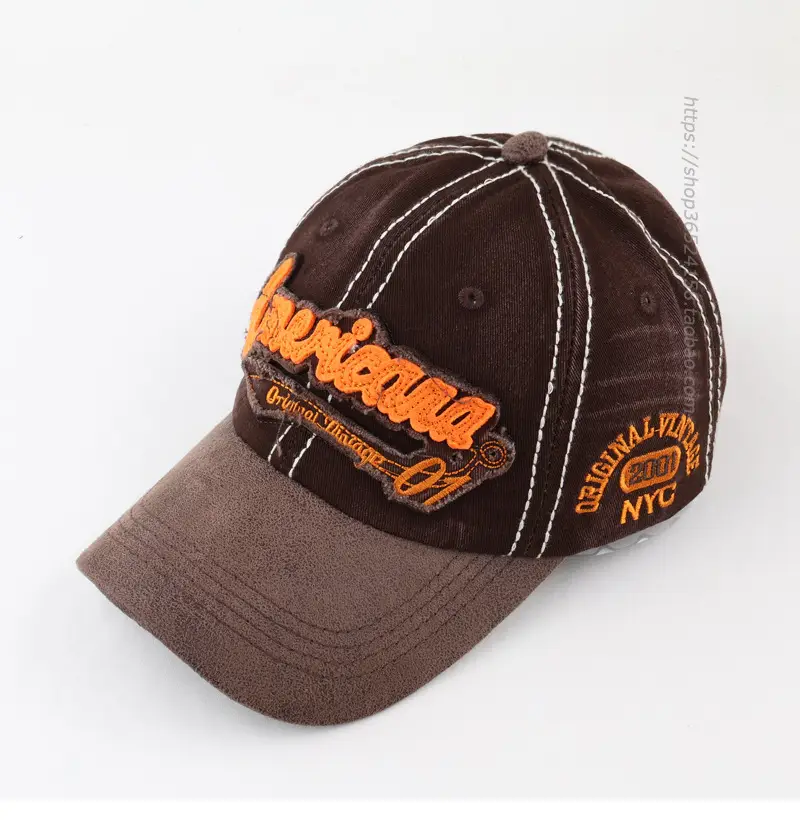 Men Korean Retro Distressed Baseball Cap Brown Orange — feature 6