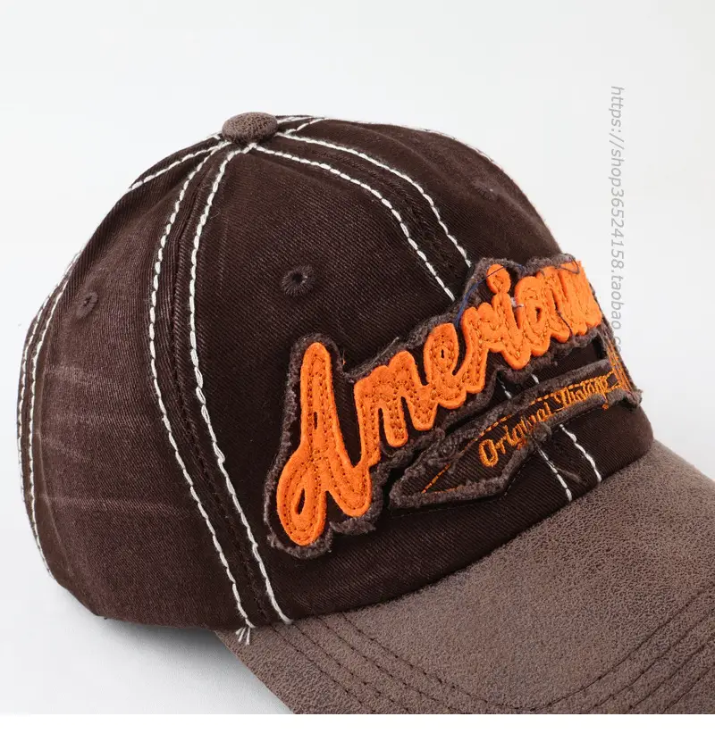Men Korean Retro Distressed Baseball Cap Brown Orange — feature 7