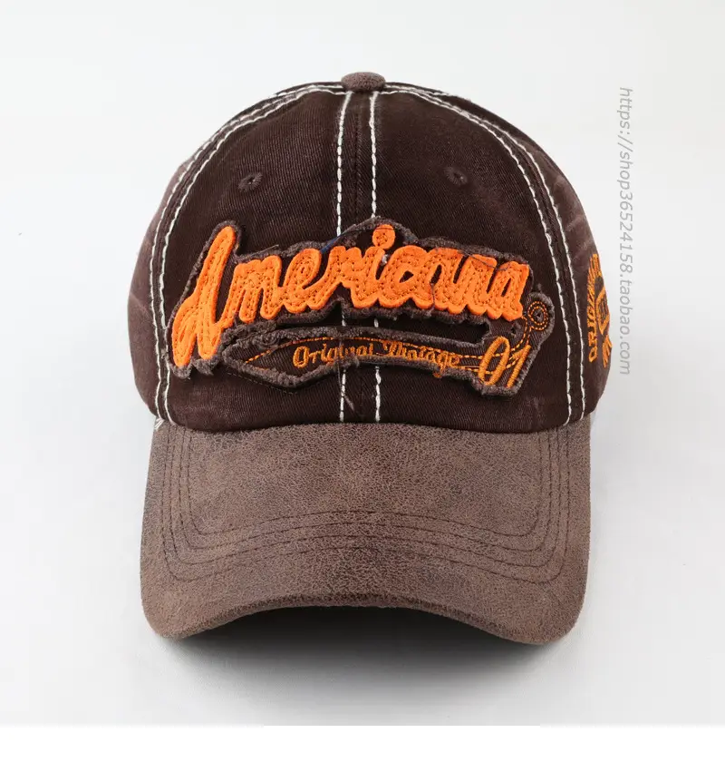 Men Korean Retro Distressed Baseball Cap Brown Orange — feature 9