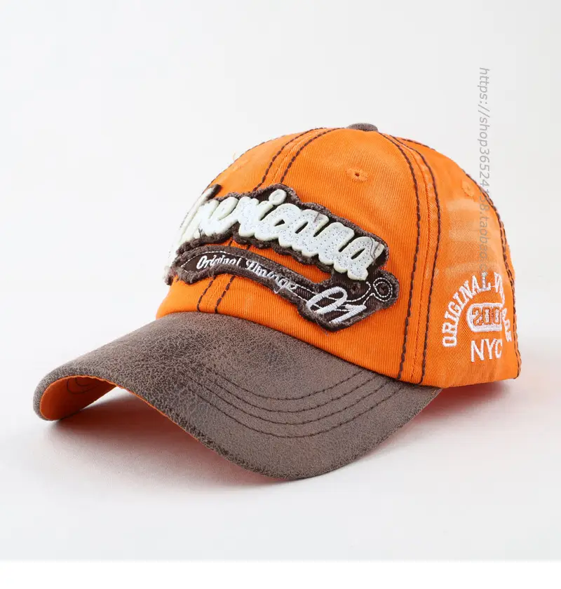 Men Korean Retro Distressed Baseball Cap Brown Orange - Image 3