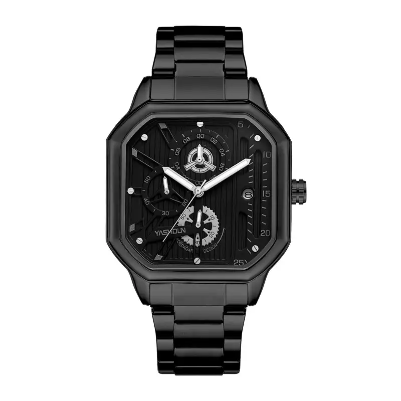 Men's Quartz Watch with Gold Plated Case and Leather Strap - Image 3