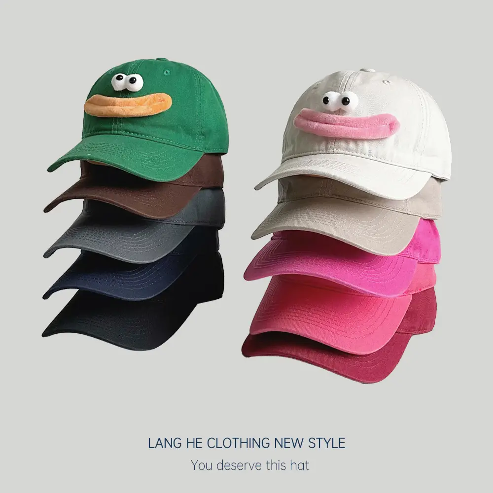Cute Cartoon Cap for Women Black White Peaked Hat