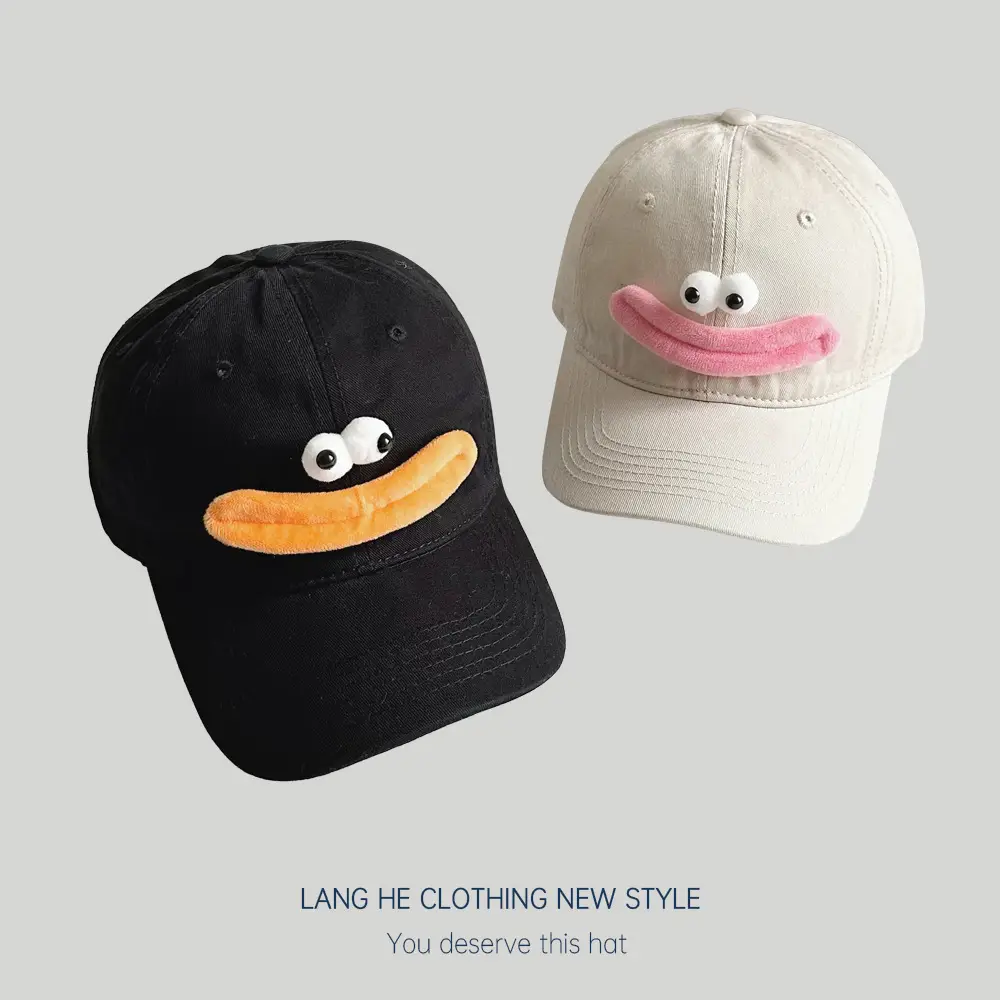Cute Cartoon Cap for Women Black White Peaked Hat