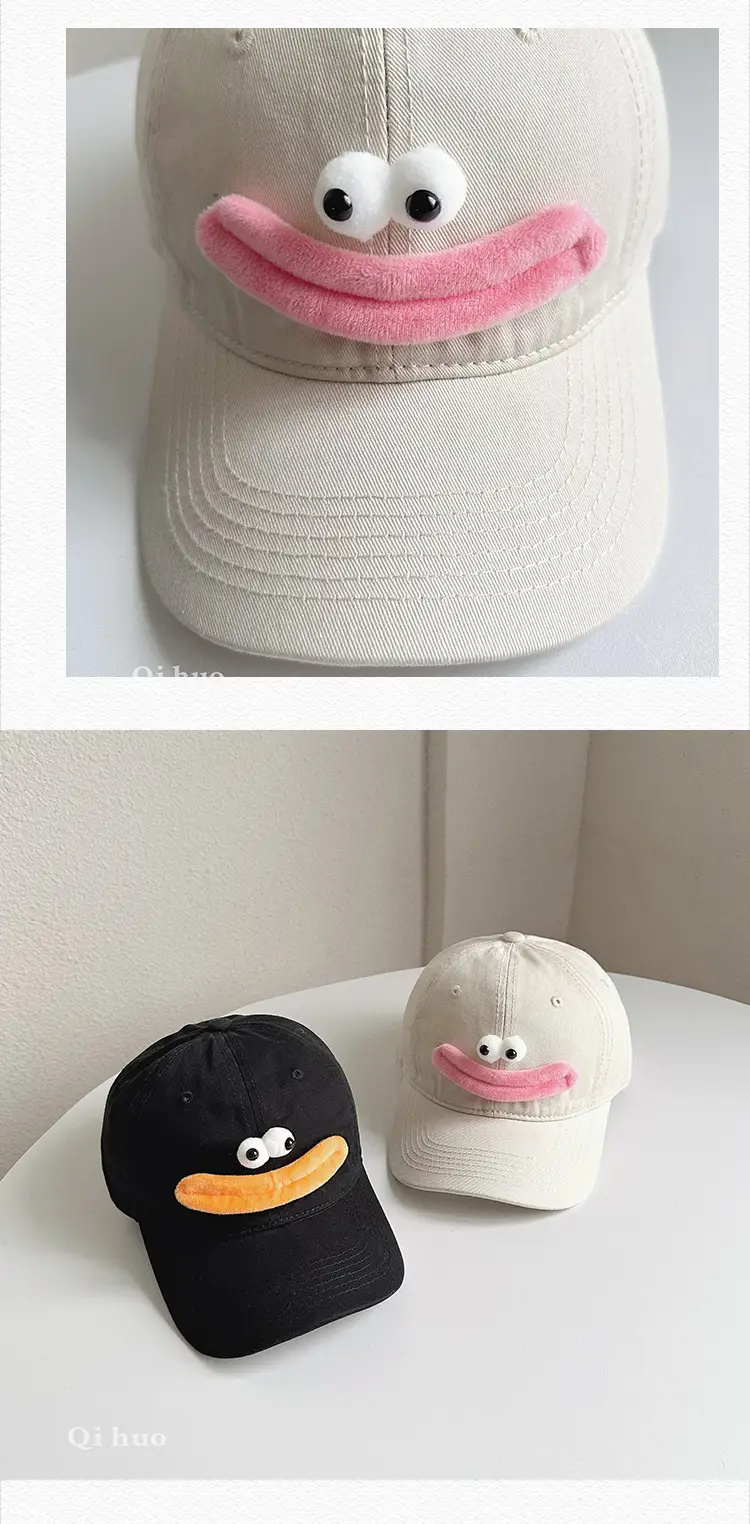 Cute Cartoon Cap for Women Black White Peaked Hat — feature 26
