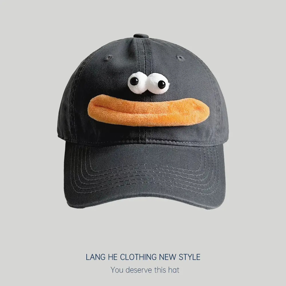 Cute Cartoon Cap for Women Black White Peaked Hat