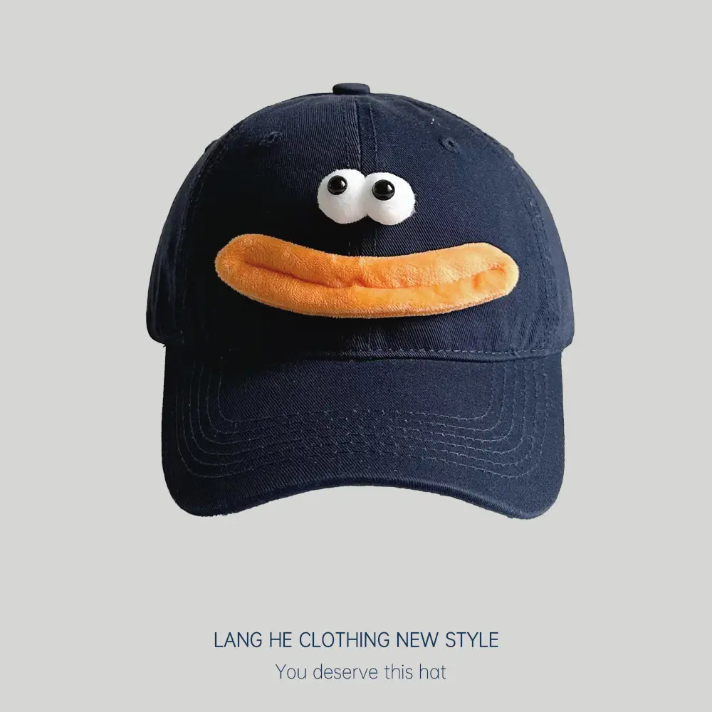 Cute Cartoon Cap for Women Black White Peaked Hat