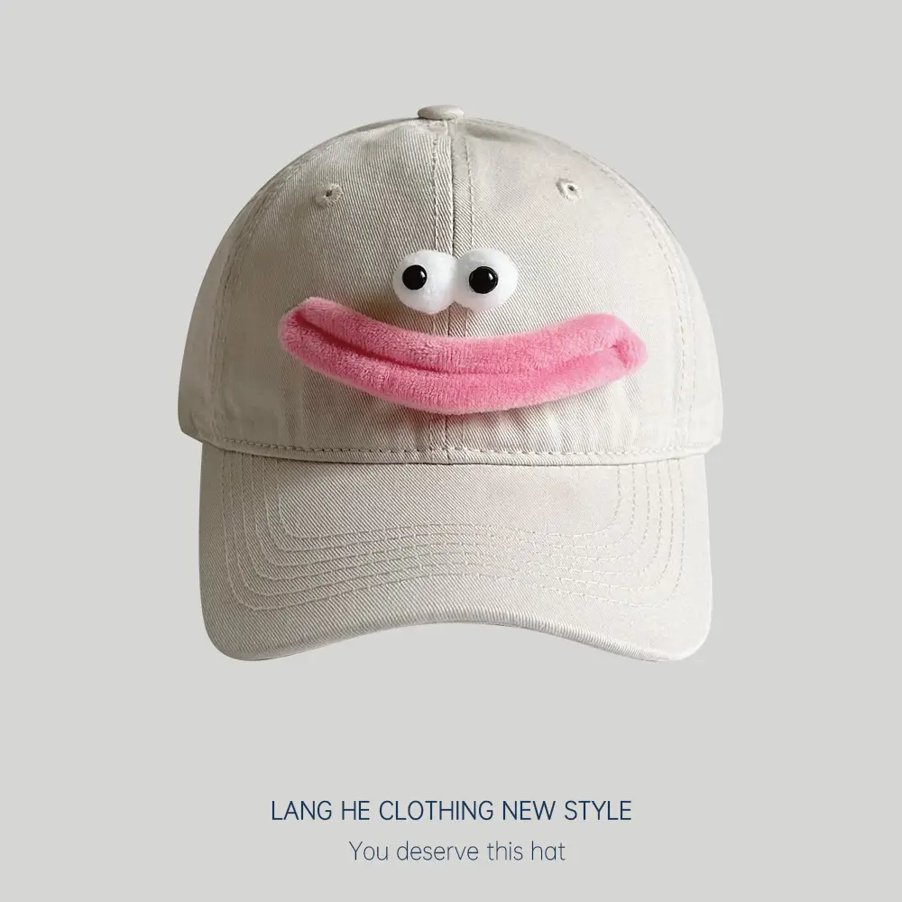 Cute Cartoon Cap for Women Black White Peaked Hat