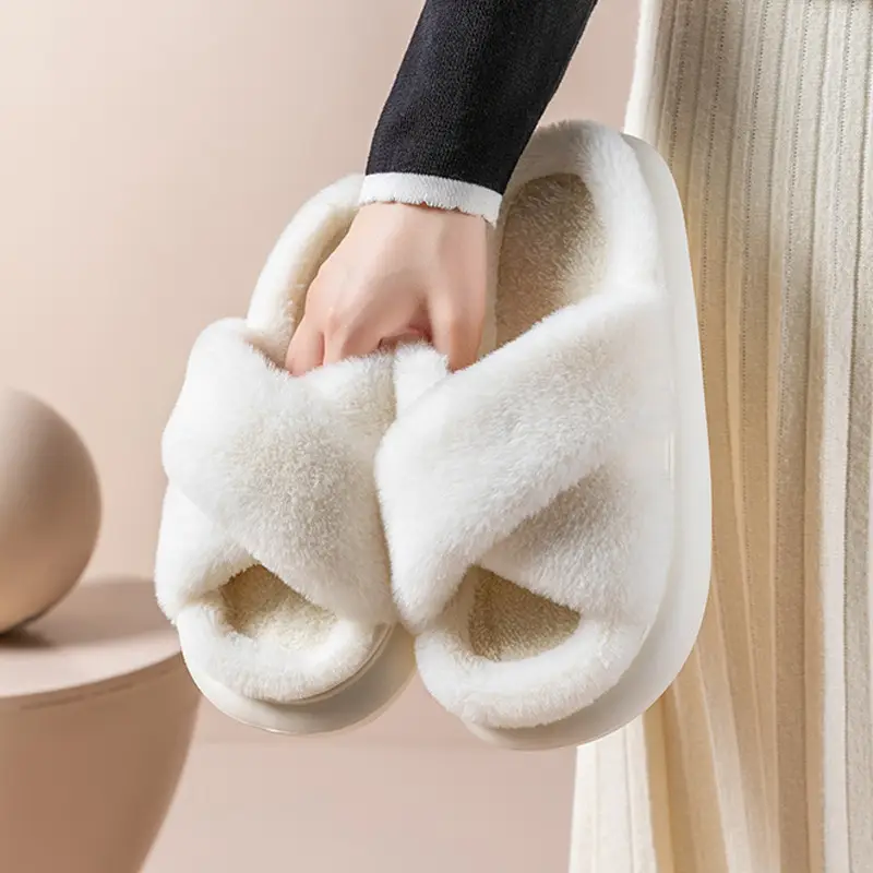 Furry slippers women's autumn and winter wear non-slip indoor thick bottom home furry confinement cotton slippers open winter