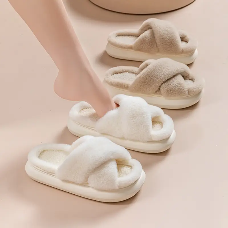 Furry slippers women's autumn and winter wear non-slip indoor thick bottom home furry confinement cotton slippers open winter