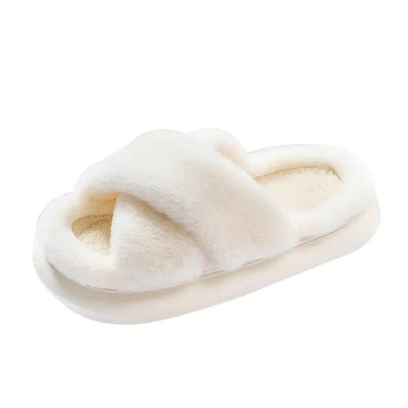 Furry slippers women's autumn and winter wear non-slip indoor thick bottom home furry confinement cotton slippers open winter