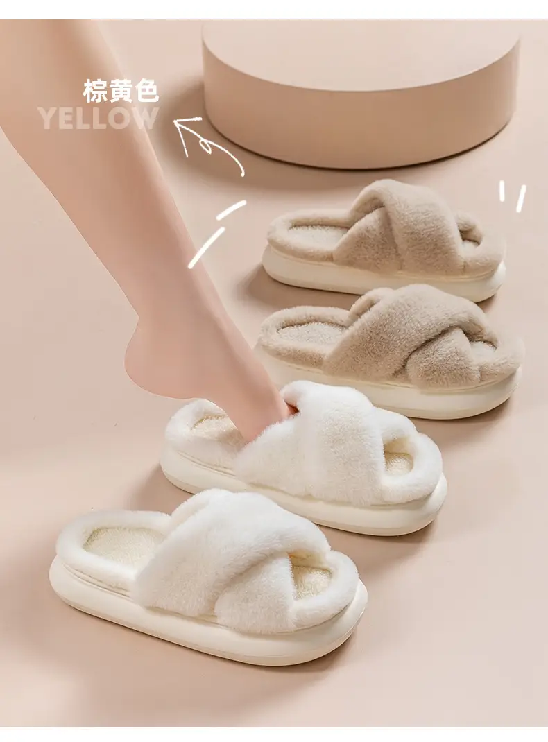 Furry slippers women's autumn and winter wear non-slip indoor thick bottom home furry confinement cotton slippers open winter — feature 13