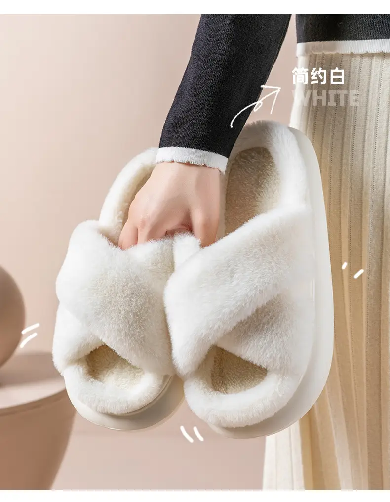 Furry slippers women's autumn and winter wear non-slip indoor thick bottom home furry confinement cotton slippers open winter — feature 14