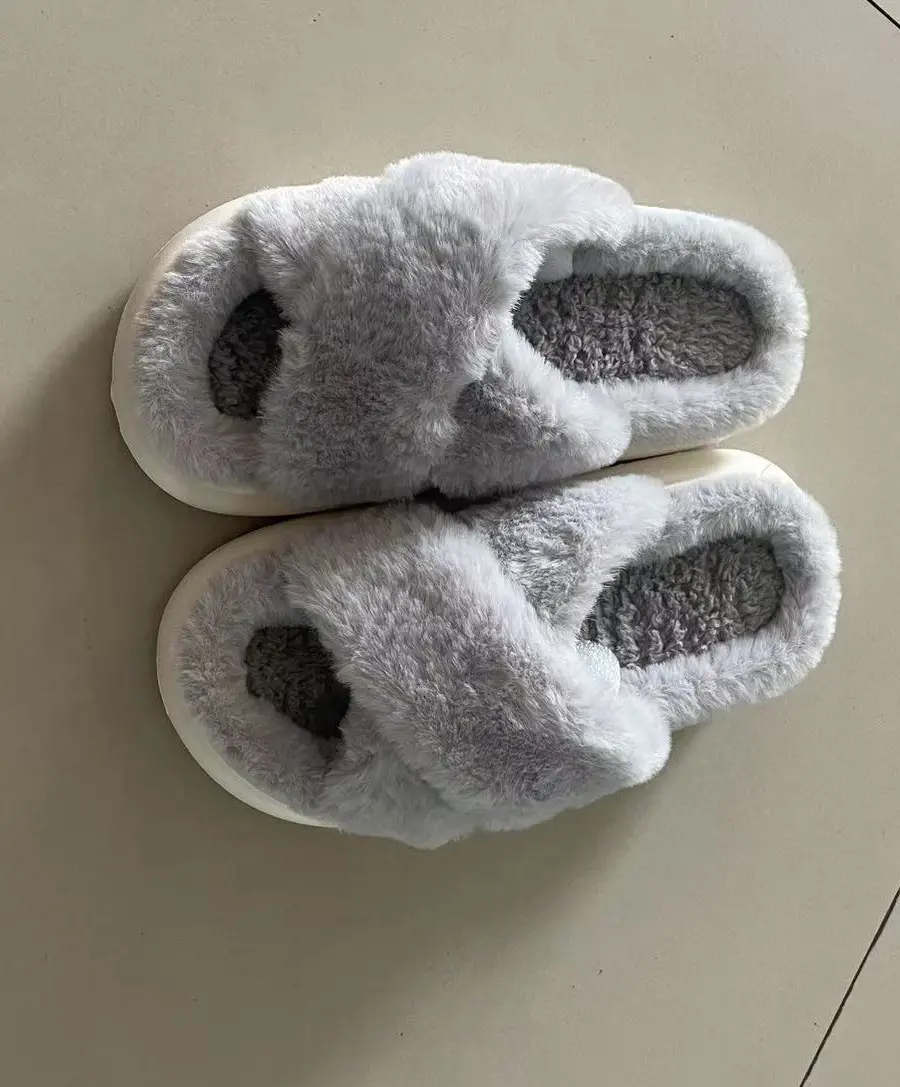 Furry slippers women's autumn and winter wear non-slip indoor thick bottom home furry confinement cotton slippers open winter — feature 5