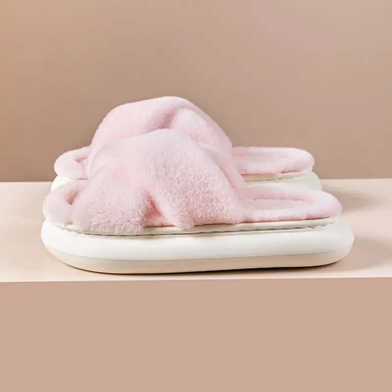 Furry slippers women's autumn and winter wear non-slip indoor thick bottom home furry confinement cotton slippers open winter