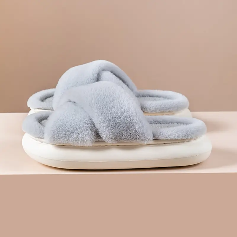 Furry slippers women's autumn and winter wear non-slip indoor thick bottom home furry confinement cotton slippers open winter