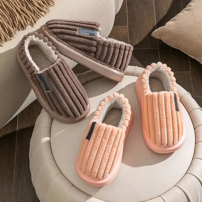 Home Shit-feeling Anti-slip Thickened plus size Slippers Women's Winter Indoor Warm Cotton Slippers Men's Household Bag Heel - Image 6