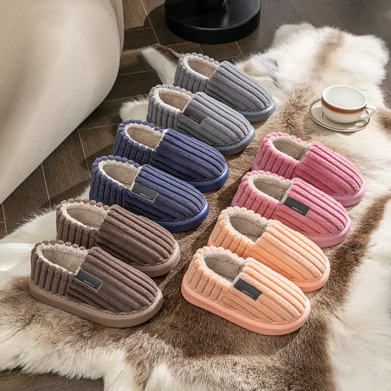 Home Shit-feeling Anti-slip Thickened plus size Slippers Women's Winter Indoor Warm Cotton Slippers Men's Household Bag Heel - Image 8