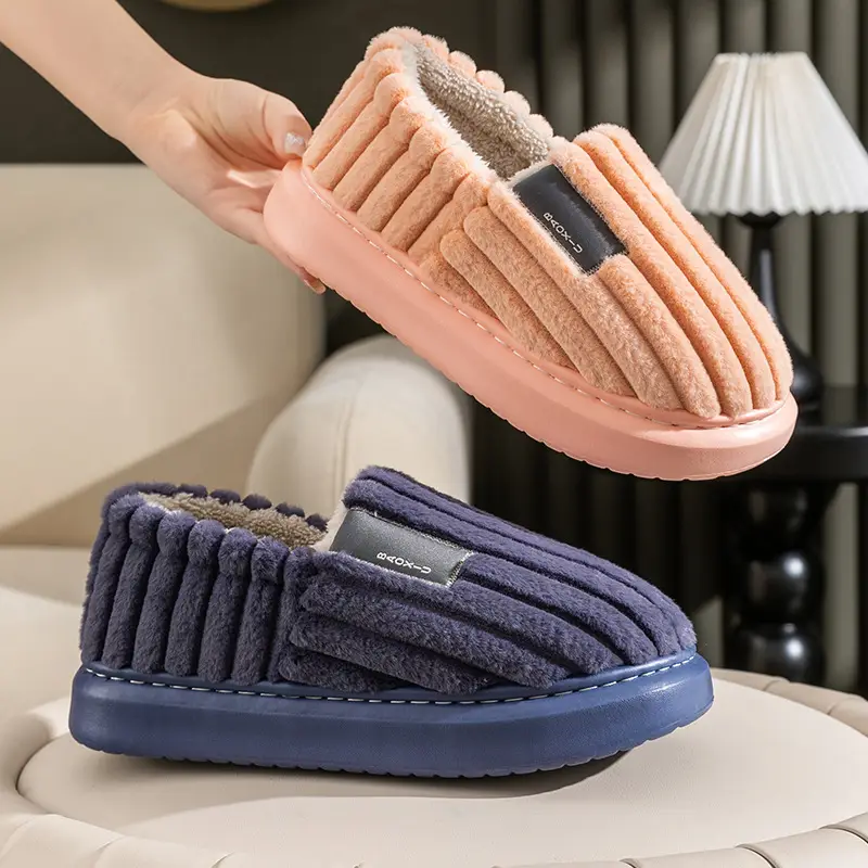 Home Shit-feeling Anti-slip Thickened plus size Slippers Women's Winter Indoor Warm Cotton Slippers Men's Household Bag Heel - Image 9
