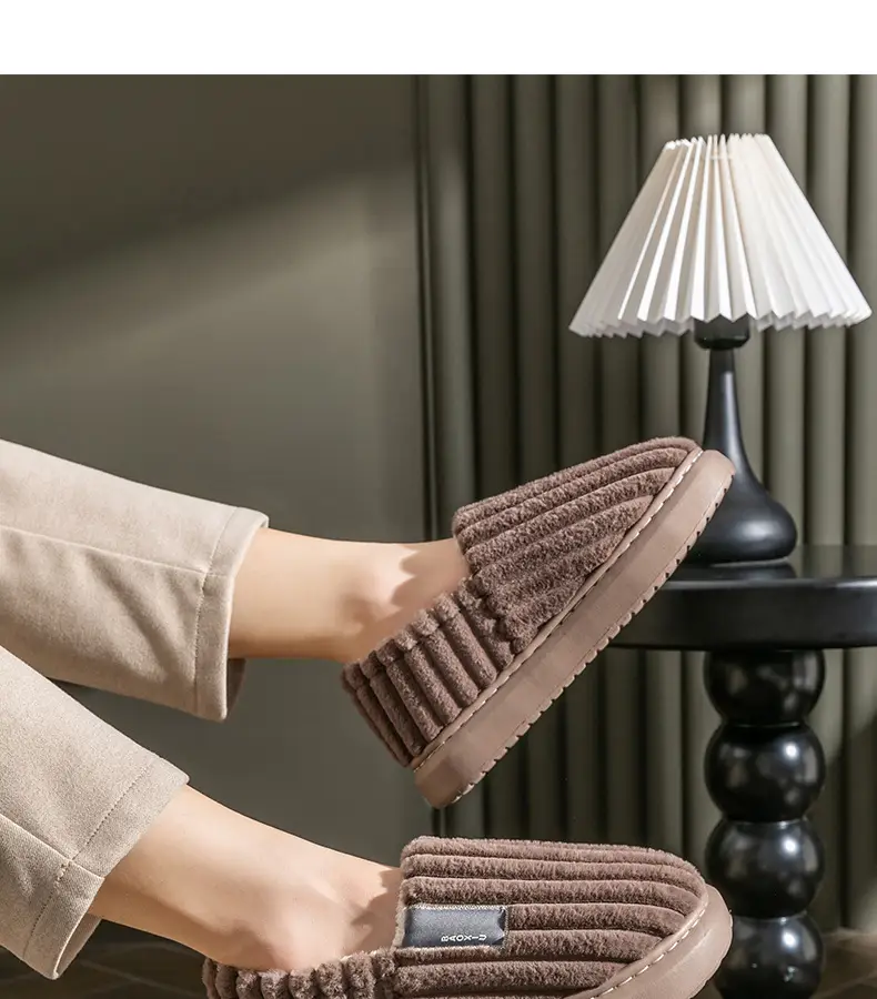 Home Shit-feeling Anti-slip Thickened plus size Slippers Women's Winter Indoor Warm Cotton Slippers Men's Household Bag Heel — feature 24