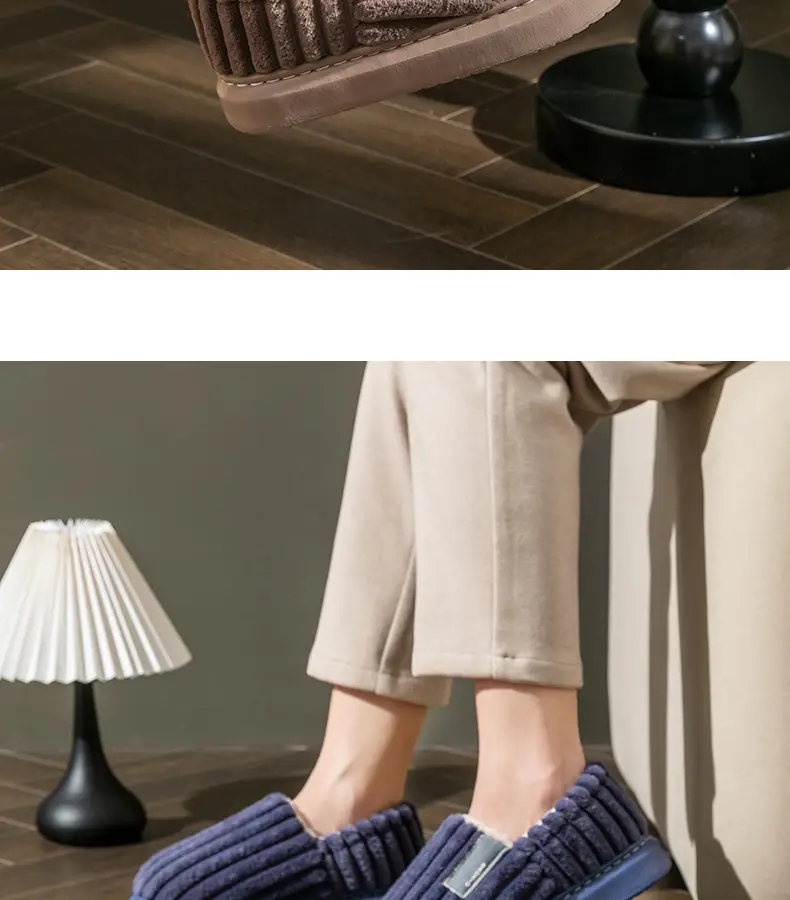 Home Shit-feeling Anti-slip Thickened plus size Slippers Women's Winter Indoor Warm Cotton Slippers Men's Household Bag Heel — feature 25