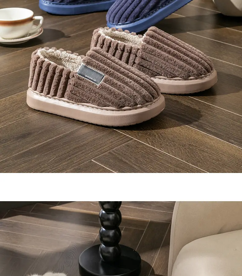 Home Shit-feeling Anti-slip Thickened plus size Slippers Women's Winter Indoor Warm Cotton Slippers Men's Household Bag Heel — feature 26