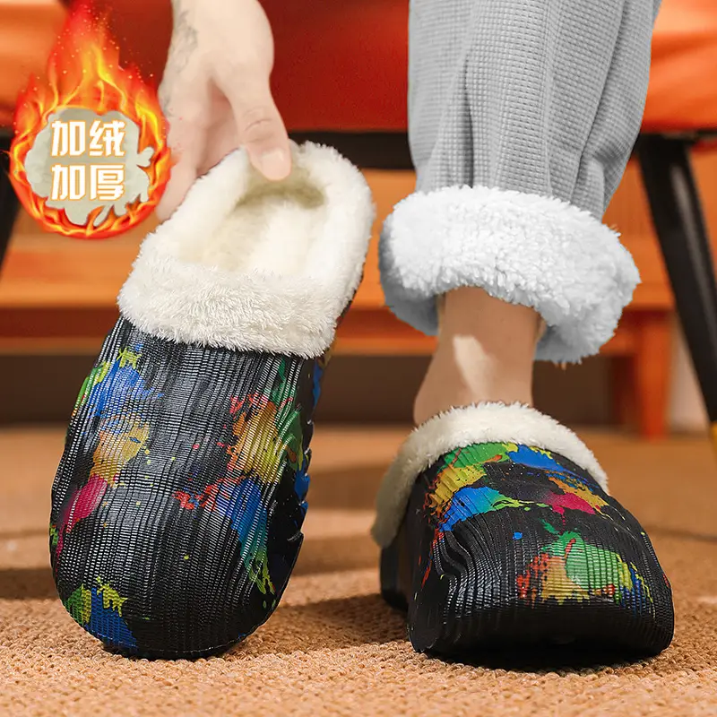 New fashion casual cotton slippers men's winter fleece-lined warm cotton shoes couple slippers indoor home drooping feeling - Image 4