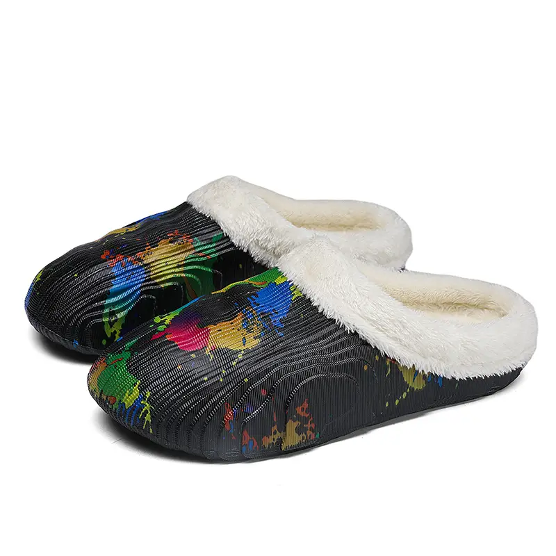 New fashion casual cotton slippers men's winter fleece-lined warm cotton shoes couple slippers indoor home drooping feeling - Image 5